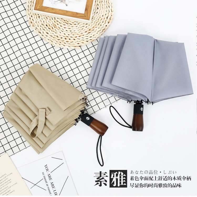 十骨防风雨伞三折全自动晴雨伞折叠伞男商务实木复古绅士雨伞
