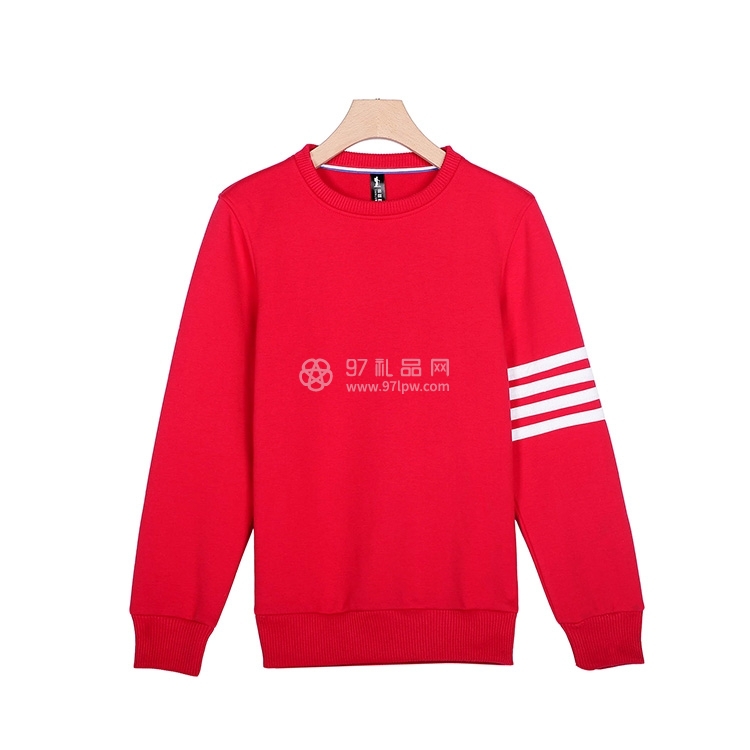 条纹袖口圆领休闲男女款卫衣logo定制 情侣款卫衣 活动服园丁服校服定制