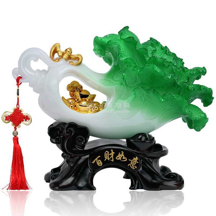 招财玄关玉白菜摆件