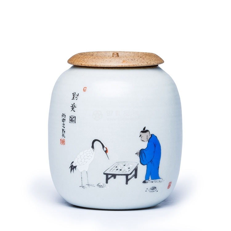 官窑蓝彩将军茶叶罐陶瓷