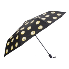 三折太阳伞创意小清新柠檬黑胶晴雨伞