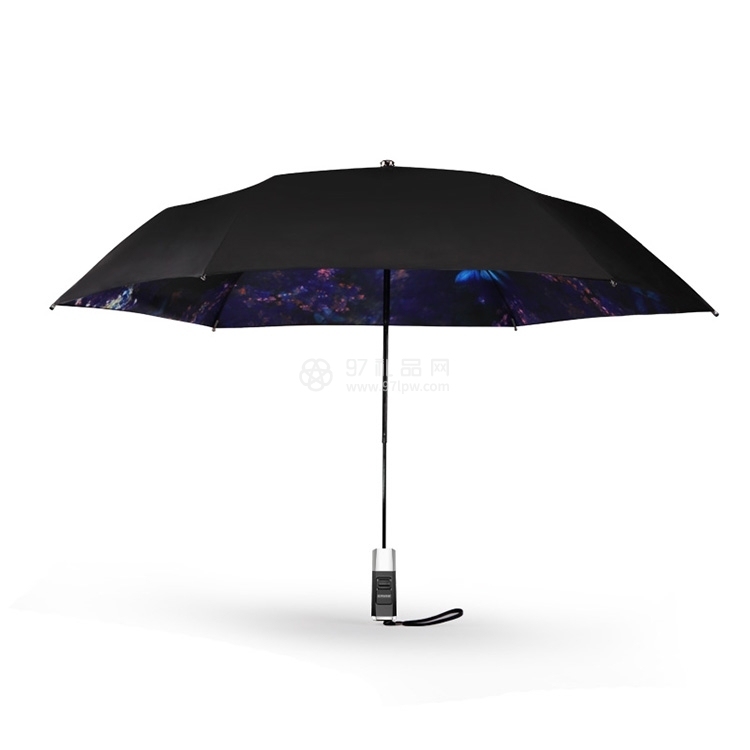 智能遮阳伞自拍防丢太阳伞防晒黑胶小黑伞晴雨伞女防紫外线XT1601 醉花阴防晒款（五折伞）