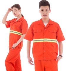 短袖男女带反光条工作服橙色环卫清洁服市政公路保养劳保服套装logo 定制