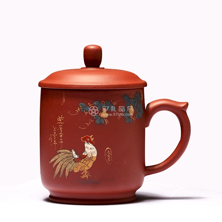 紫砂杯陶瓷茶杯全手工泥绘福禄寿喜可订制