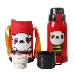 儿童保温杯带吸管316不锈钢保温儿童水壶 红色熊猫