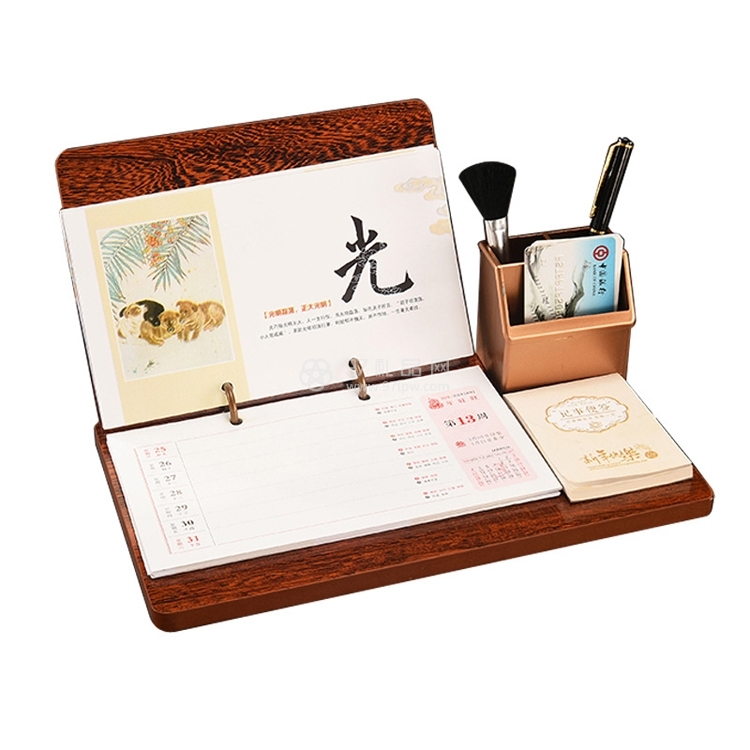 台历定制创意红木架商务高档周历企业广告印刷木质日历