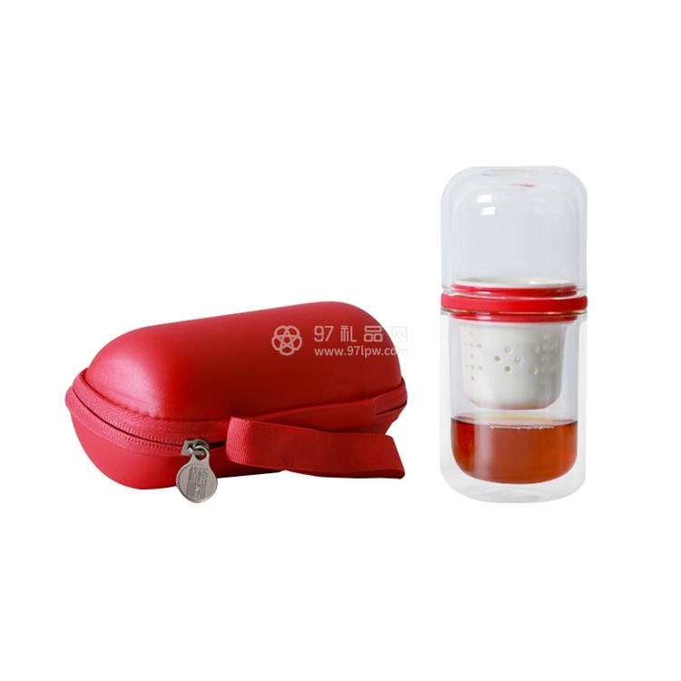 玻璃茶具同心杯便携旅行套装耐热玻璃快客杯中秋礼品一壶两杯