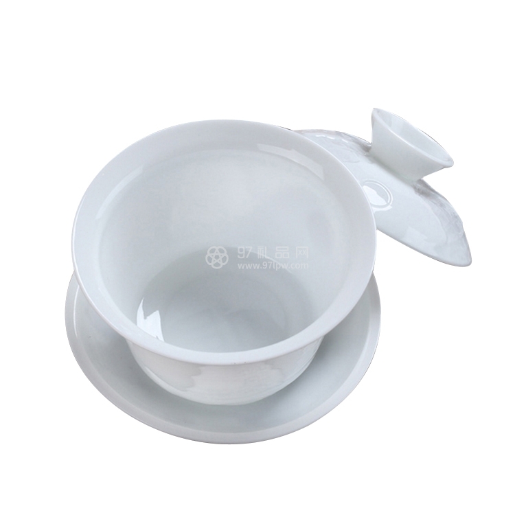 高档高白玉瓷透光浮雕影雕功夫茶具套装定制LOGO