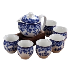 彩青花七头双层茶具套装隔热杯 陶瓷茶具礼品定制