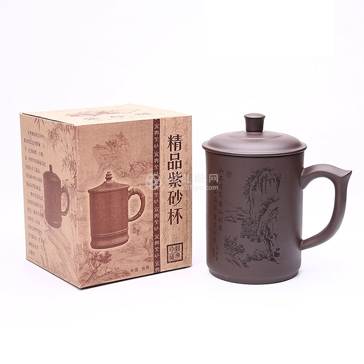 紫砂盖杯刻绘飞把茶具