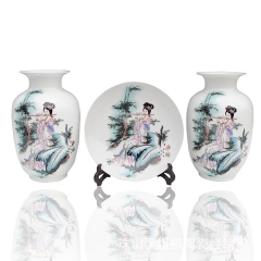 家居饰品新中式陶瓷摆件三件套 陶瓷工艺品花瓶logo印制