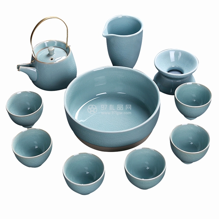 陶瓷礼盒茶具套装11头提壶盖碗茶具大套组logo礼品