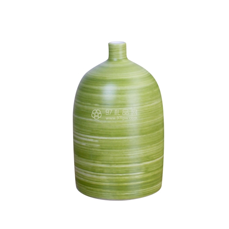 景德镇陶瓷花瓶手工现代绿色螺纹陶艺装饰工艺品摆件三件套logo定制
