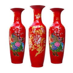 中国红落地大花瓶创意礼品客厅陶瓷花瓶中式摆件陶瓷工艺品logo定制