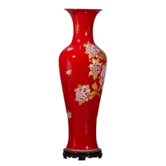 中国红 金牡丹 落地大花瓶景德镇瓷器 厂家直销 高档花瓶logo定制