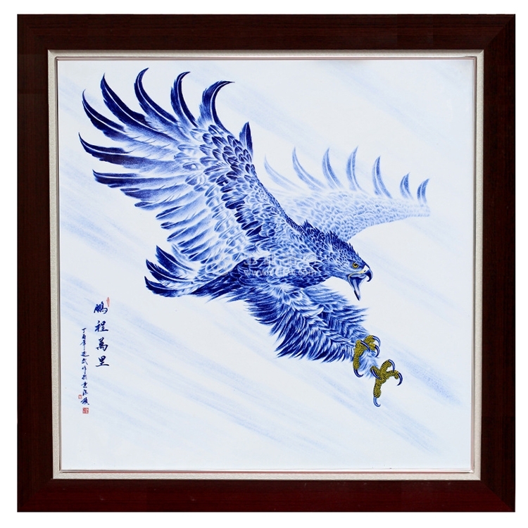 手绘鹏程万里瓷板画景德镇中式陶瓷画客厅办公室挂画背景装饰画logo定制