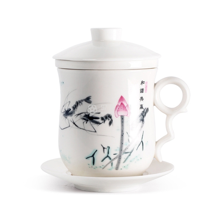 中国白会议杯老板杯带盖茶杯