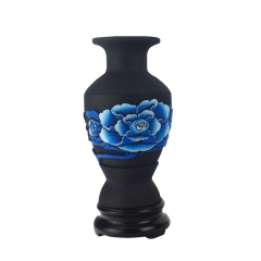蓝芙蓉花瓶商务礼品活性炭雕家居饰品办公室工创意艺品