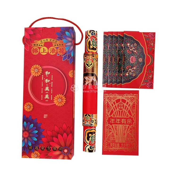 禧年华 2019猪年和和美美礼盒新年春节对联窗花门神利事红包对联方形礼盒