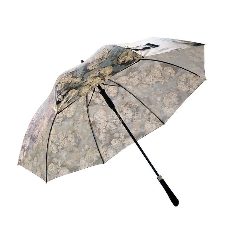 创意复古玫瑰花长柄伞加大结实防风柄自动晴雨伞