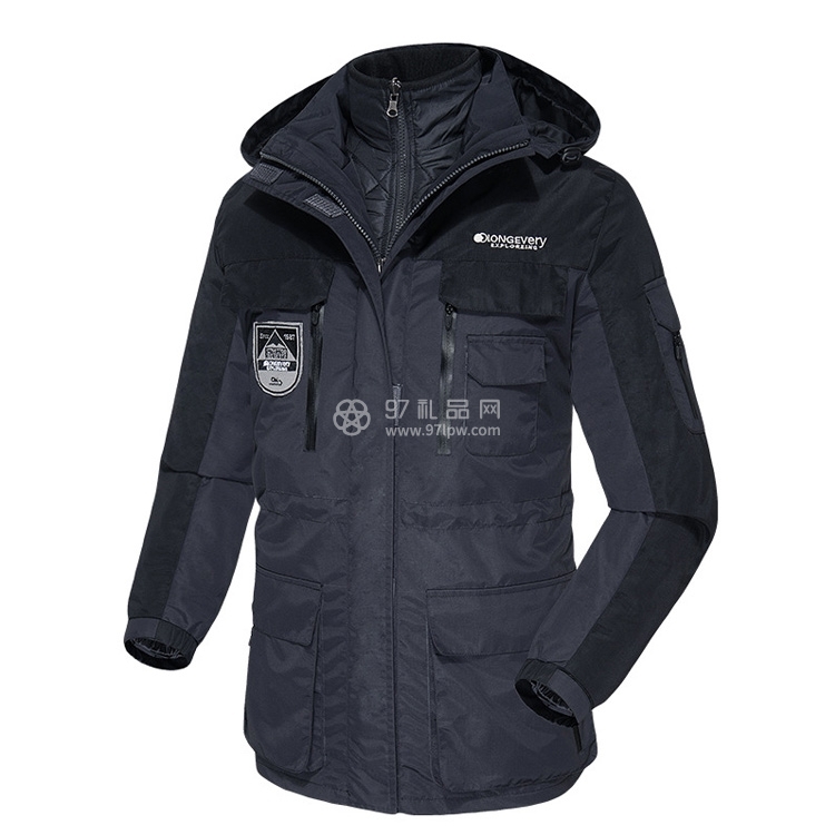 户外男女冬季三合一两件套防水保暖登山服中长款冲锋衣防寒风衣 可定制LOGO