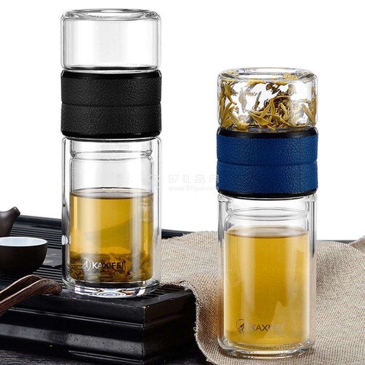 茶水分离杯创意双层玻璃杯商务泡茶杯