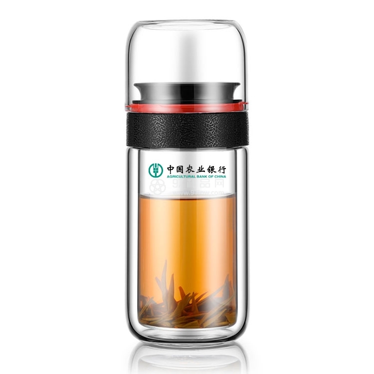 中国农业银行定制茶水分离双层泡茶师便携车载玻璃杯