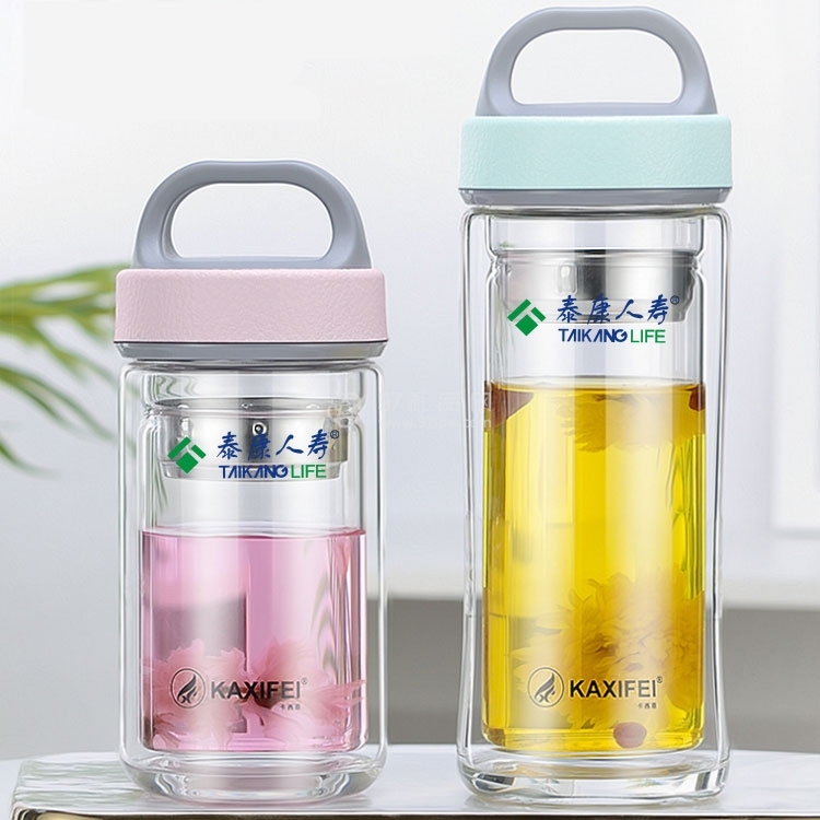 泰康人寿定制商务办公玻璃杯双层高档水杯