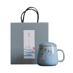 陶瓷马克杯 茶水分离杯带盖带过滤水杯 logo