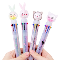可爱创意猫咪十色圆珠笔 学生彩色多功能油笔